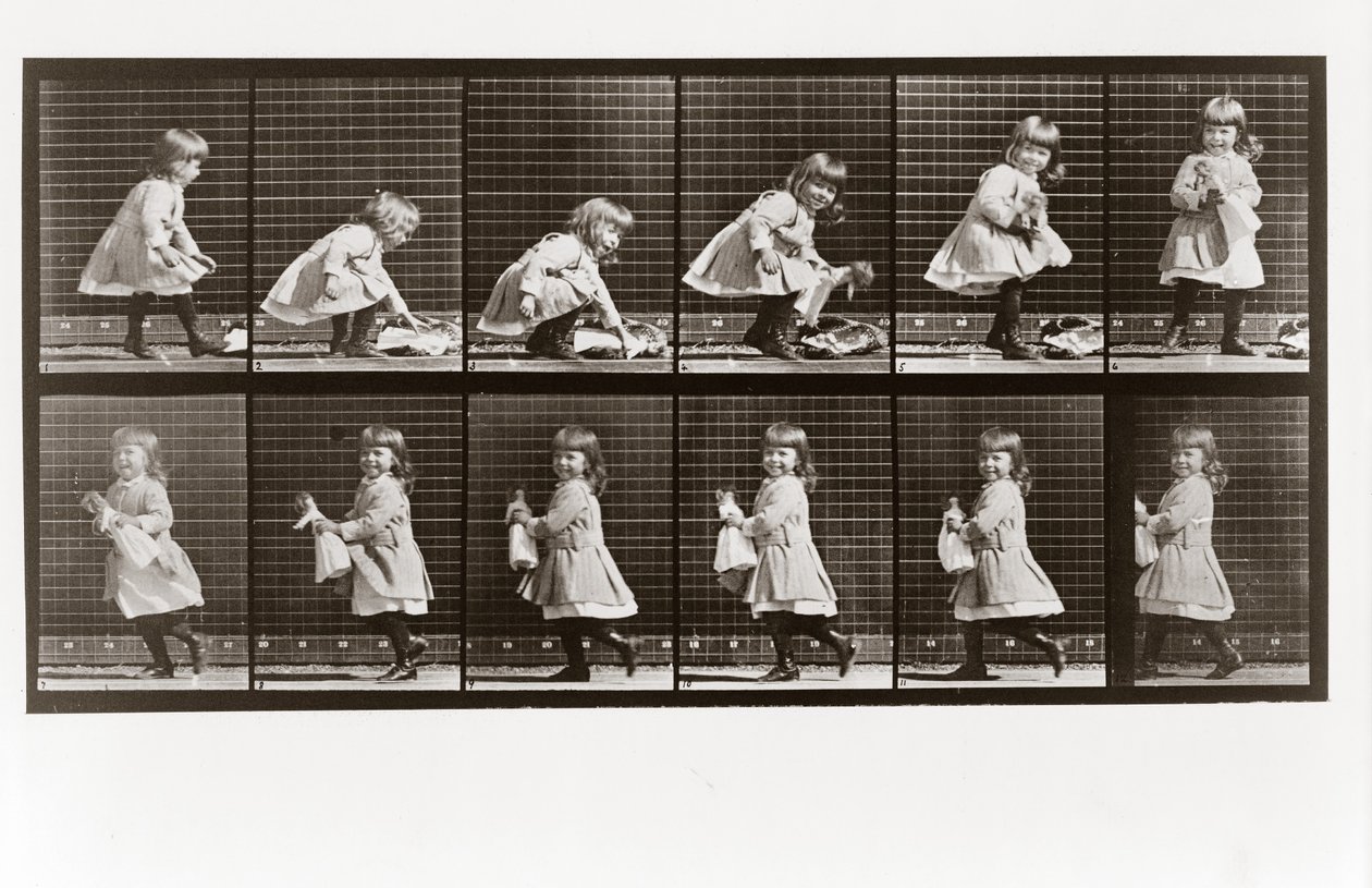 Criança, tocando, com, boneca, prato, 481, de, animal, locomotion, 1887 de Eadweard Muybridge