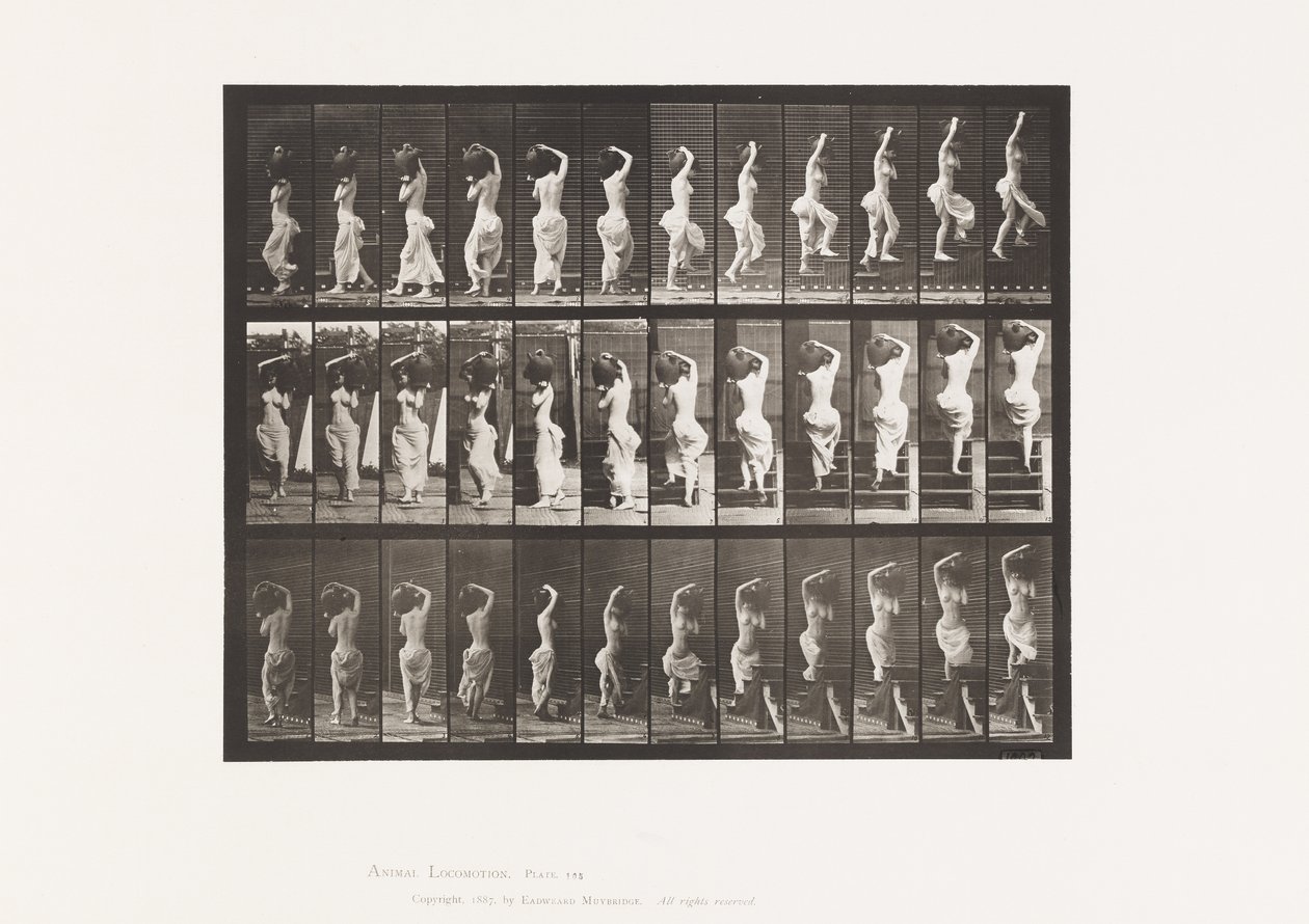 Placa 105. Virar, subir escadas, jarro de água no ombro esquerdo. de Eadweard Muybridge