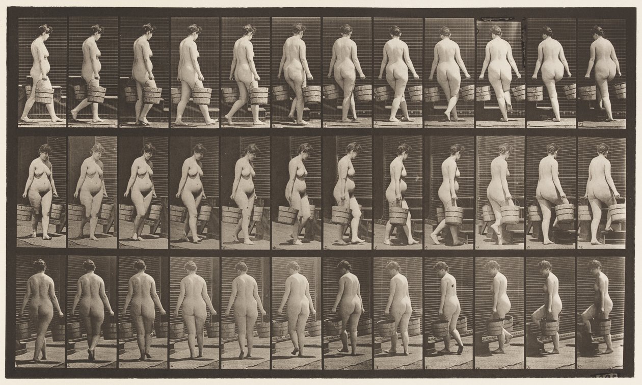 Placa 106. Virando Escada Ascendente, Balde de Água em Cada Mão, 1872-1885 de Eadweard Muybridge