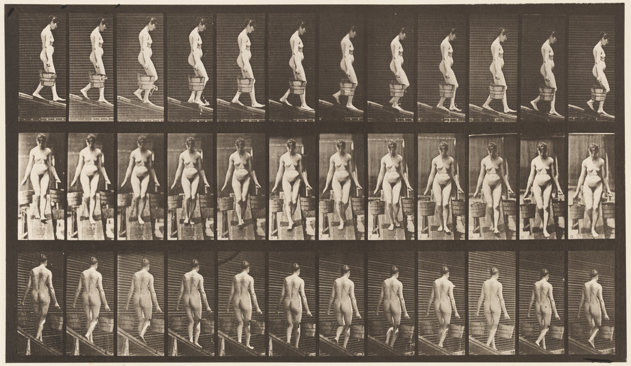 Placa 121. Inclinação Descendente, Balde de Água em Cada Mão de Eadweard Muybridge