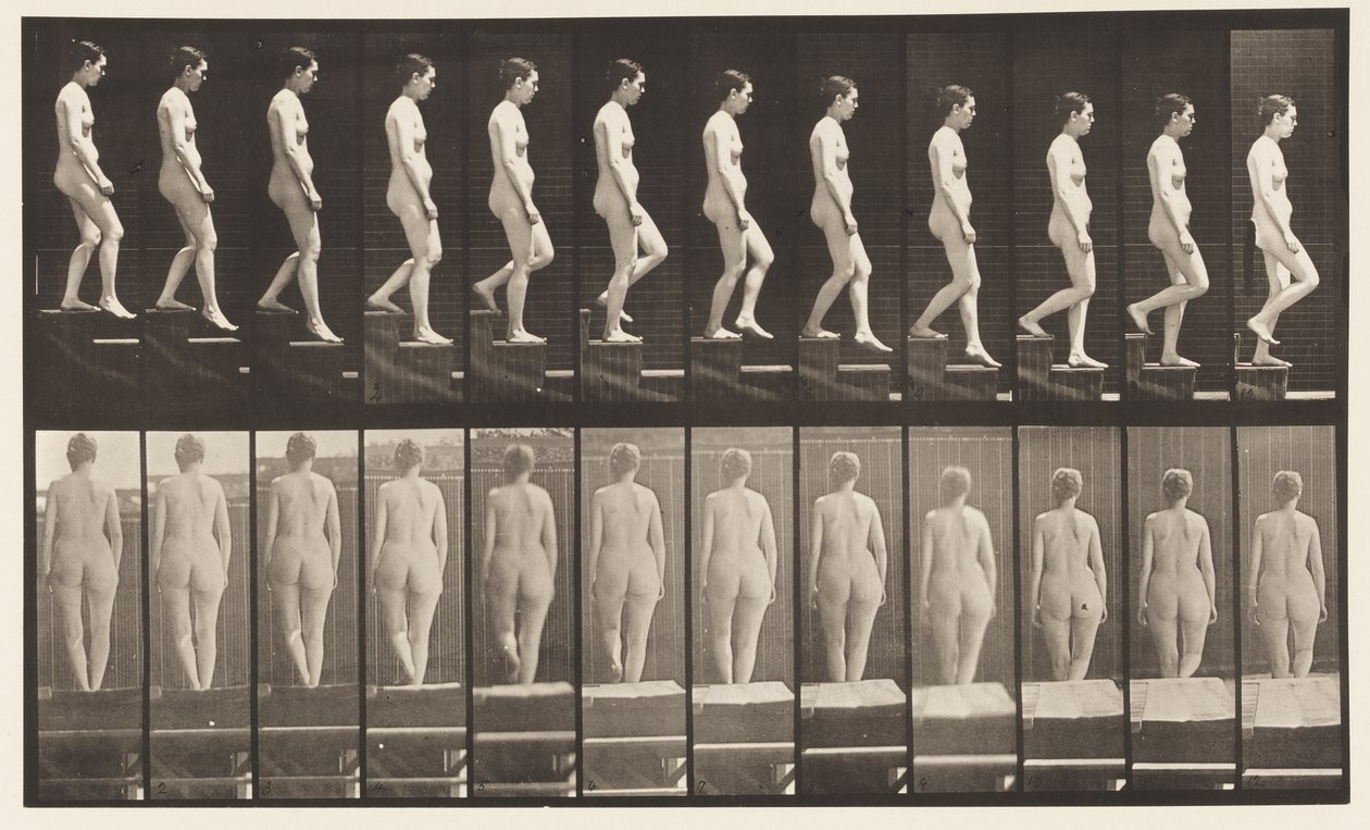 Placa 129. Escadas descendentes, mãos postas de Eadweard Muybridge