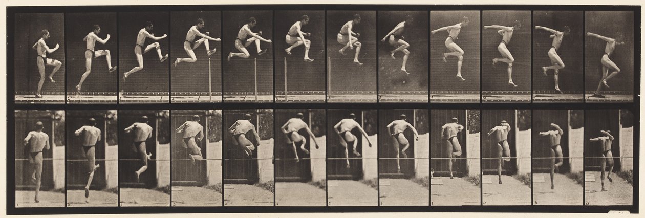 Placa 153. Salto; Corrida em linha reta salto em altura (tênis) de Eadweard Muybridge