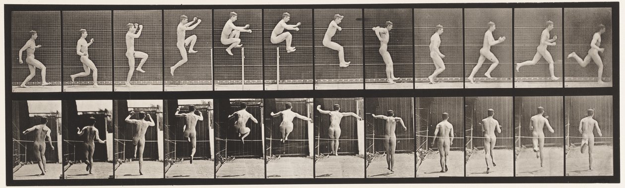 Placa 154. Saltando; Correndo em linha reta, salto em altura de Eadweard Muybridge