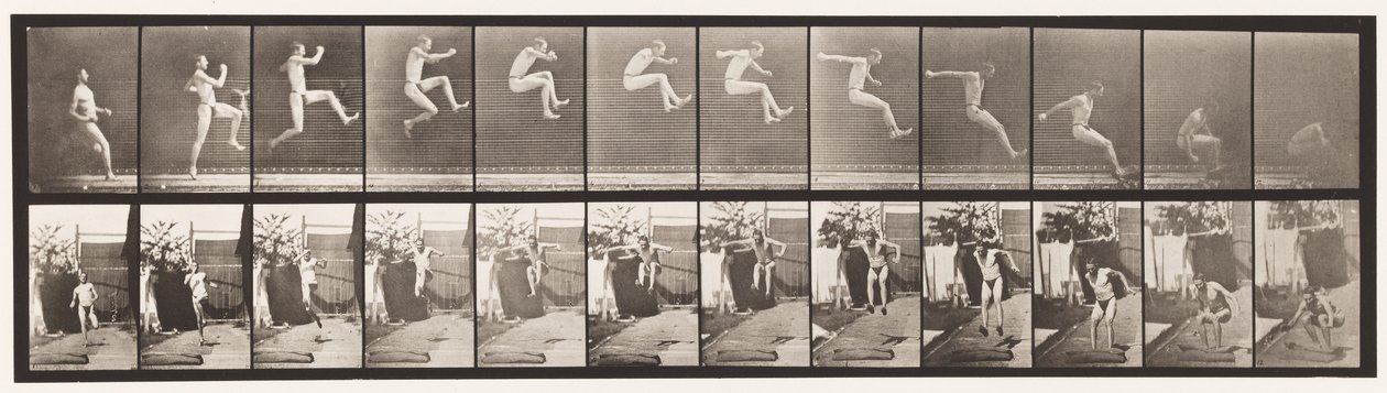 Placa 159. Salto; Corrida de salto em largura (tênis) de Eadweard Muybridge