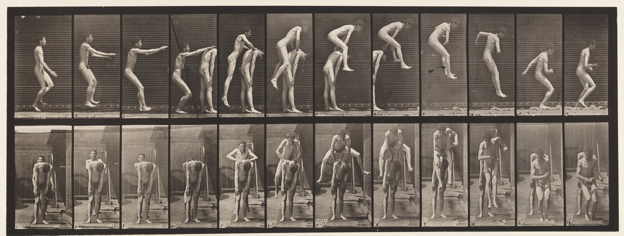 Placa 166.Jumping; Over Man "s Voltar de Eadweard Muybridge