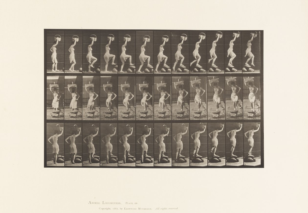 Placa 179. Pisando em uma pedra e sobre ela, uma cesta na cabeça de Eadweard Muybridge