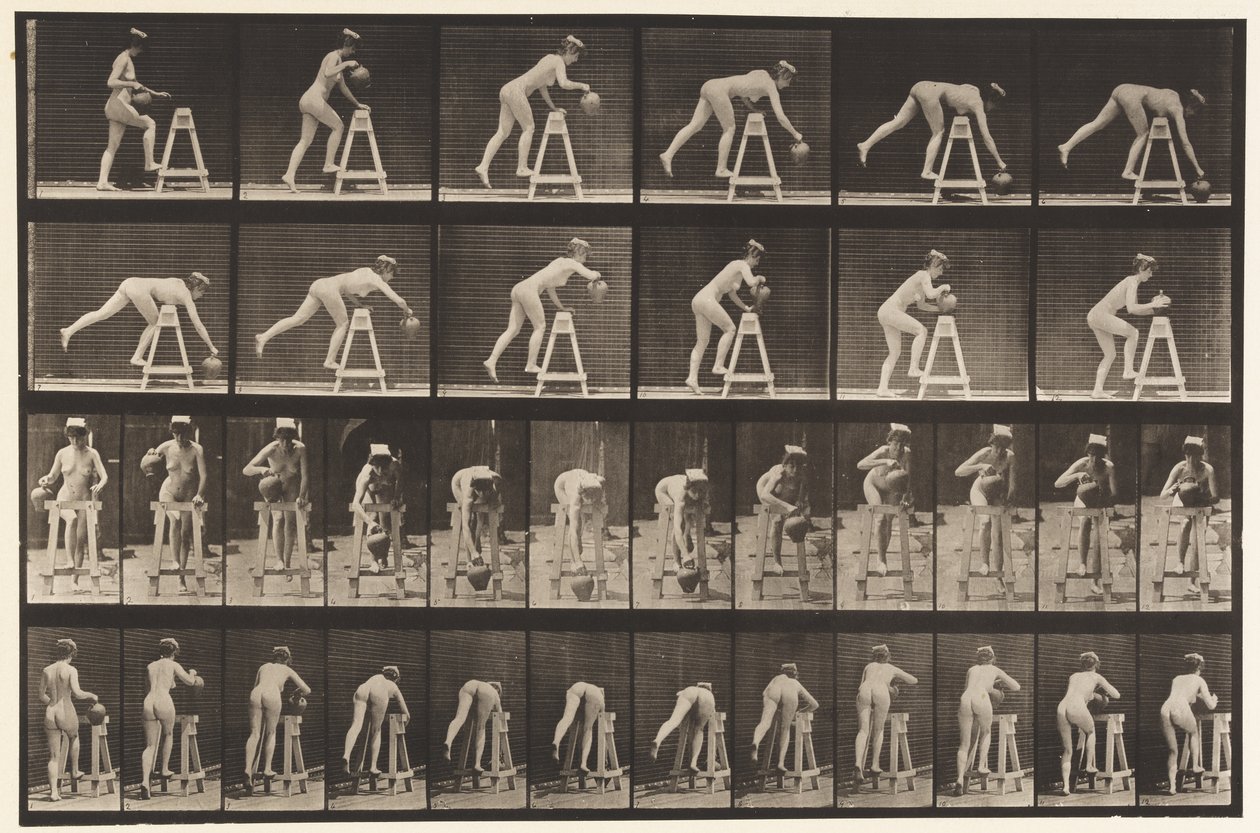 Placa 203. Curvando-se sobre um cavalete com um jarro de água de Eadweard Muybridge