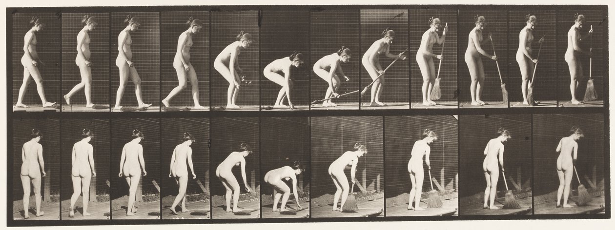 Placa 219. Inclinando-se e levantando vassoura e varrendo de Eadweard Muybridge