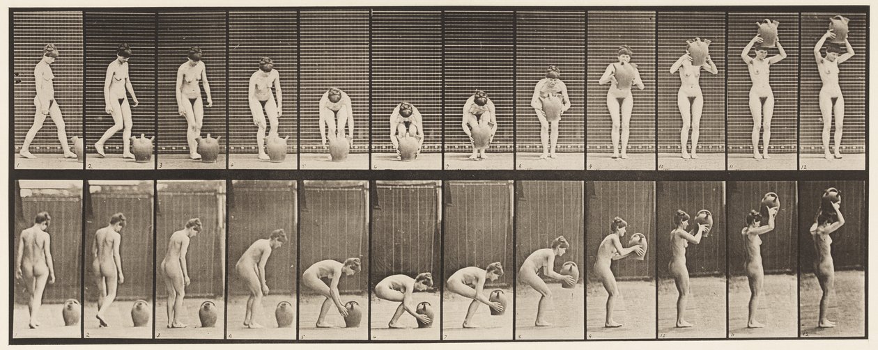 Placa 224. Inclinando-se e erguendo o jarro de água até a cabeça de Eadweard Muybridge