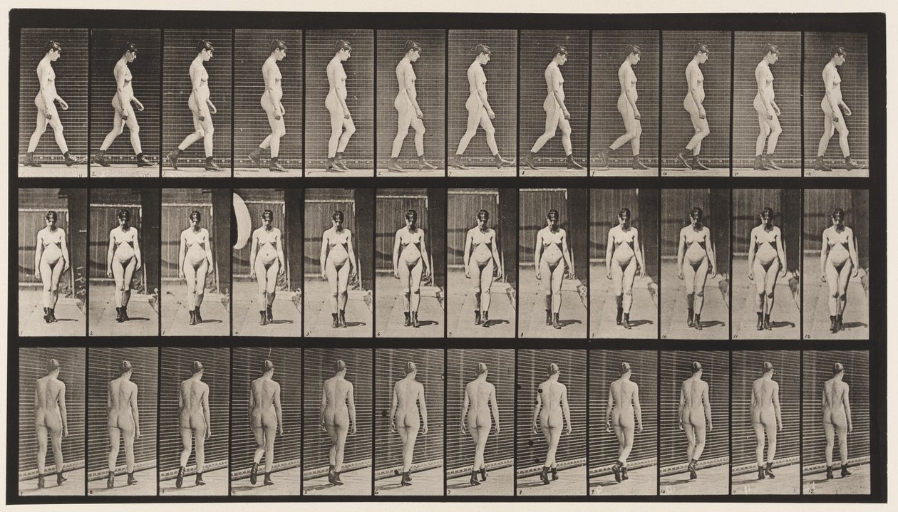 Placa 22. Andando, Com Botas De Salto Alto Em, 1872-1885 de Eadweard Muybridge