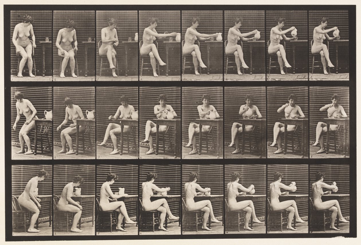 Placa 244. Pernas sentadas cruzadas, enchendo o cálice do jarro de Eadweard Muybridge