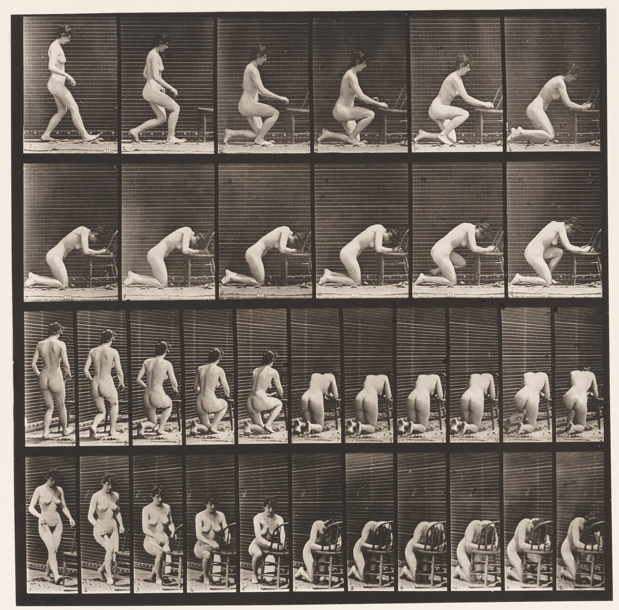 Prancha 254. Ajoelhada, cotovelos na cadeira, mãos postas de Eadweard Muybridge