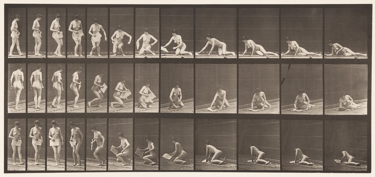 Ilustração 256. Deitado no chão e lendo, 1872-1885 de Eadweard Muybridge