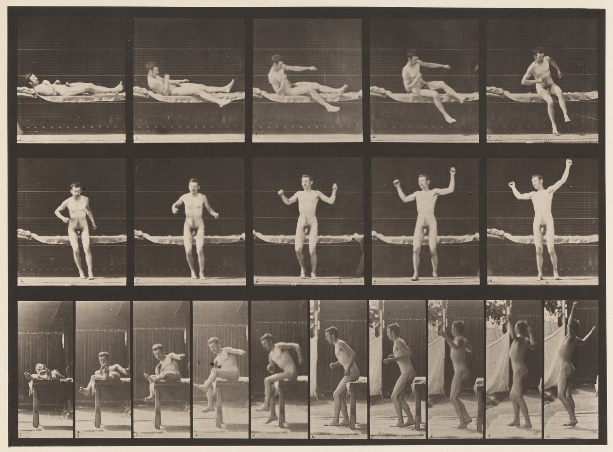 Placa 260.Arising do sofá e alongamento de armas, 1885 de Eadweard Muybridge