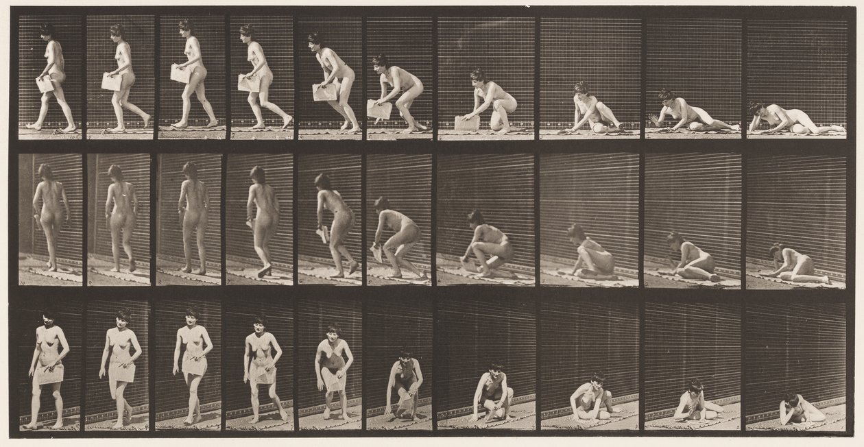 Placa 269. Surgindo do chão com o jornal na mão esquerda, 1872-1885 de Eadweard Muybridge