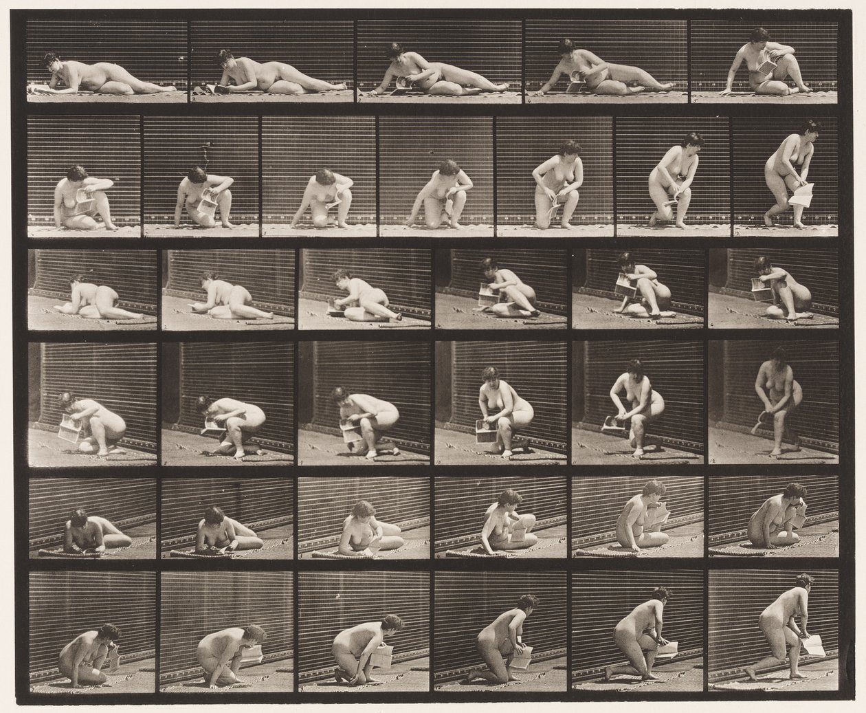 Placa 270. Surgindo do chão com panfleto na mão esquerda de Eadweard Muybridge