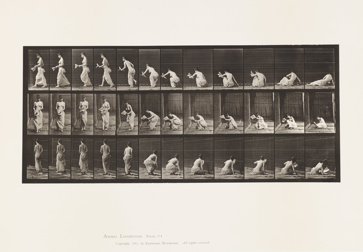 Prato 271. Surgindo do chão com um papel na mão esquerda de Eadweard Muybridge