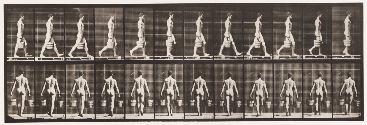 Placa 29. Andando, Carregando Balde de Água em Cada Mão, 1872-1885 de Eadweard Muybridge
