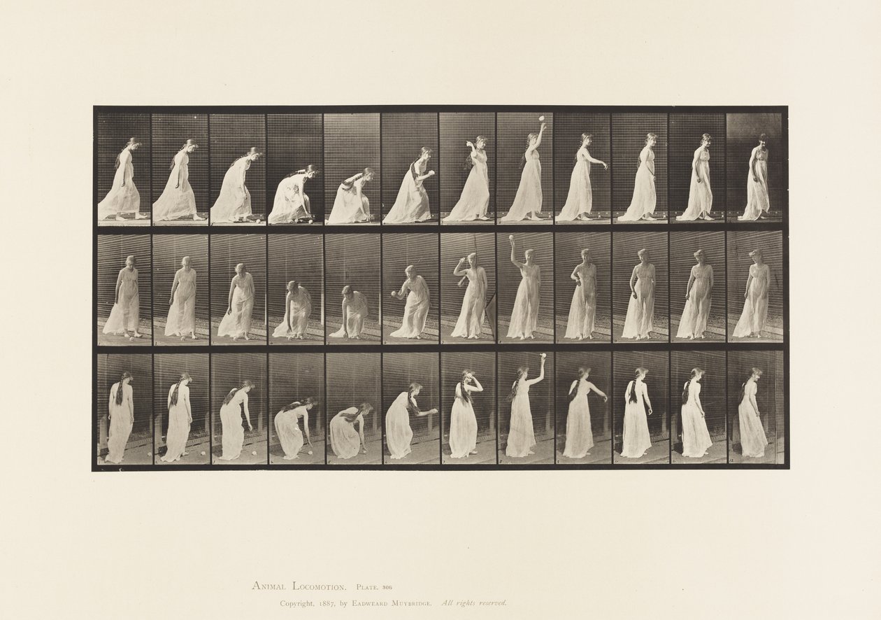 Placa 306.Picando uma bola e jogando-a, 1885 de Eadweard Muybridge