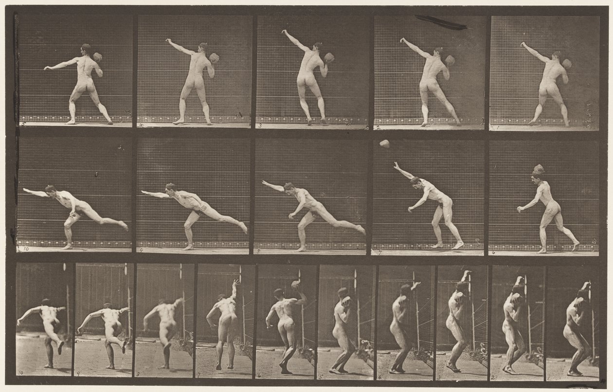 Placa 313.Mudando uma rocha de 20 lb, 1885 de Eadweard Muybridge
