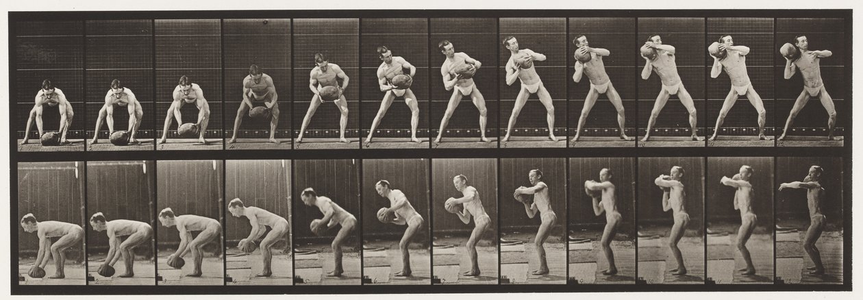 Placa 318. Levantando uma pedra de 75 lb, 1872-1885 de Eadweard Muybridge