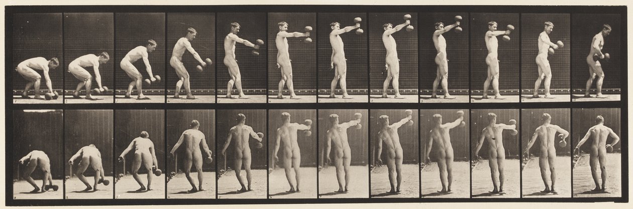 Placa 326. Levantamento de 50 libras. Dumb-Bell na altura do braço de Eadweard Muybridge