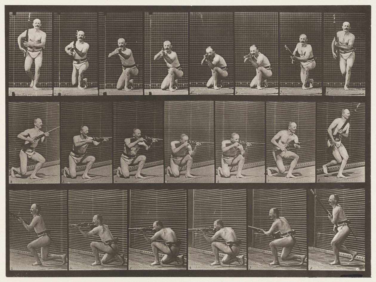 Placa 356. Ajoelhando-se, disparando e levantando-se de Eadweard Muybridge
