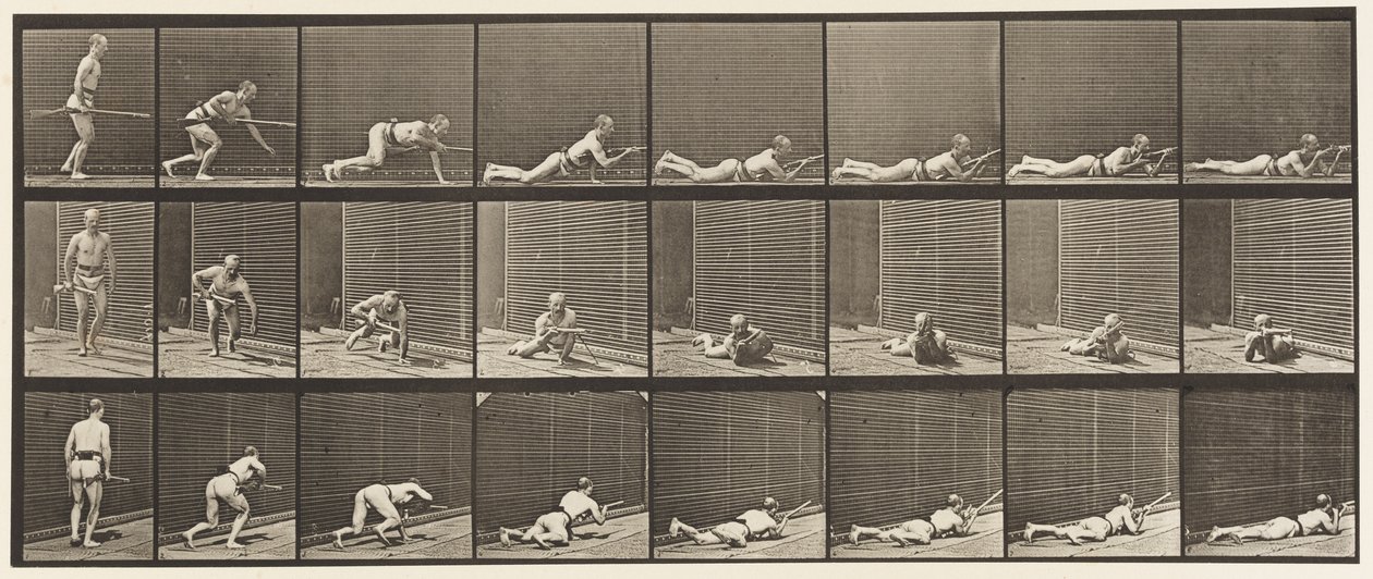 Placa 357. Deitado de bruços e atirando de Eadweard Muybridge