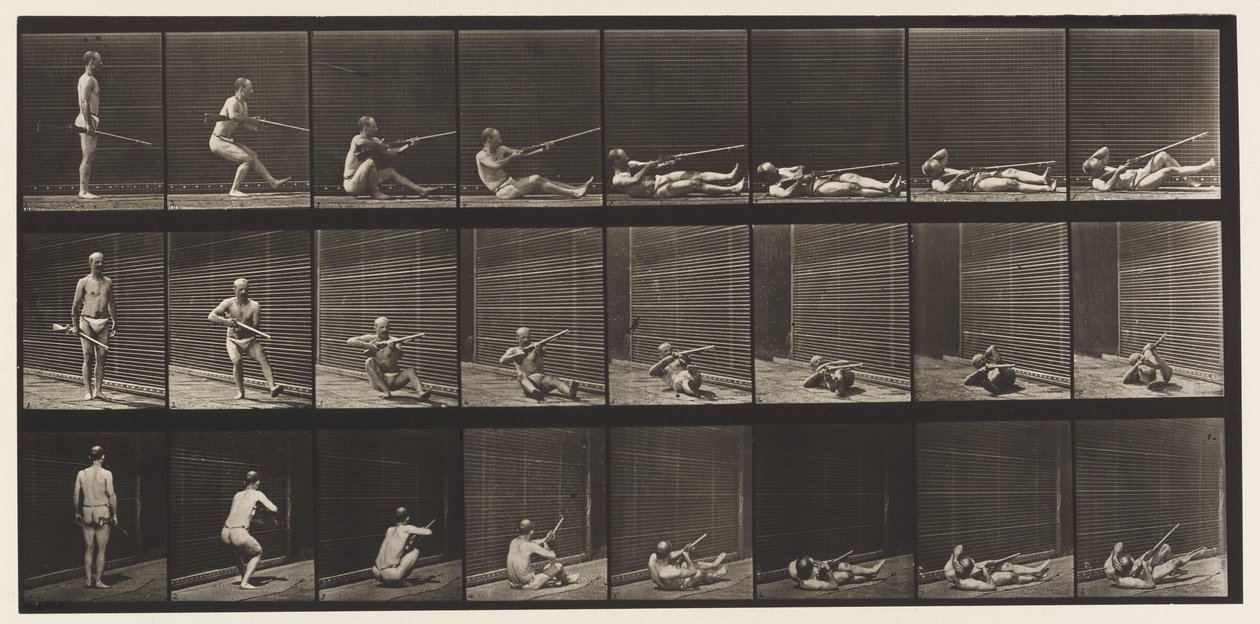 Placa 358. Deitado de costas e atirando, 1872-1885 de Eadweard Muybridge