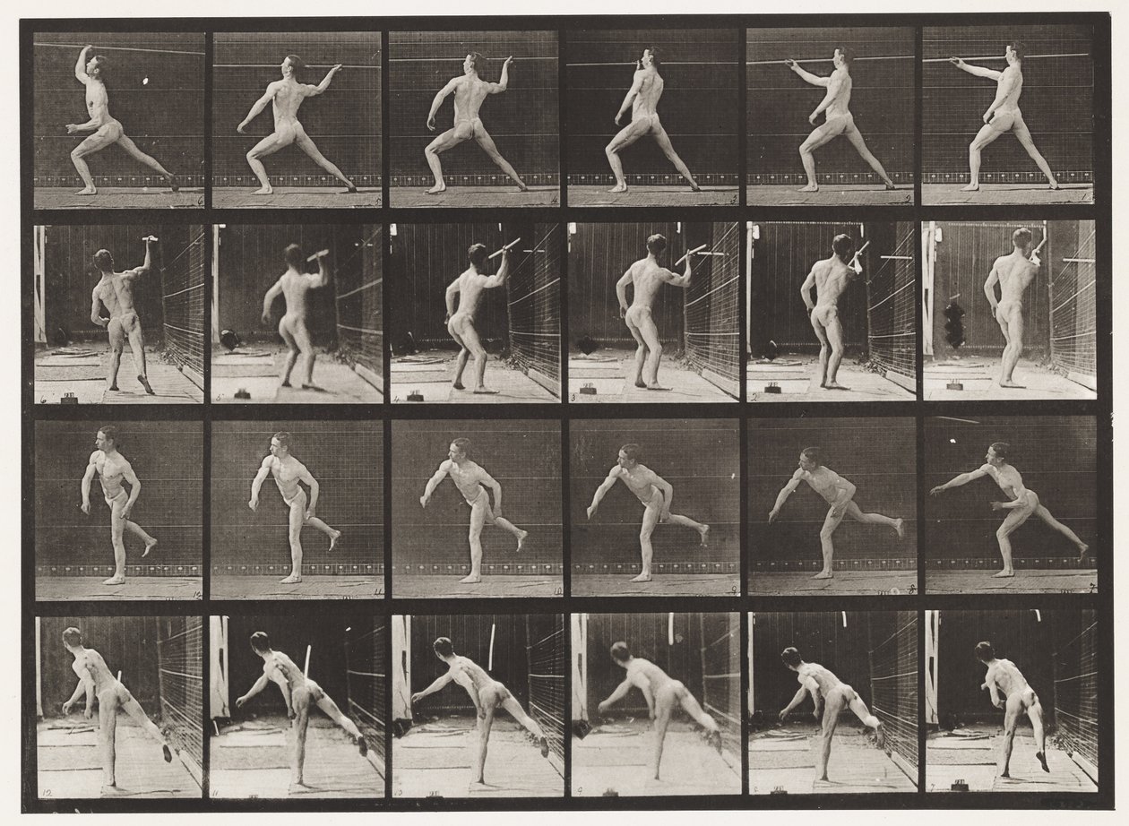 Placa 360. Arremessando uma Lança, 1872-1885 de Eadweard Muybridge
