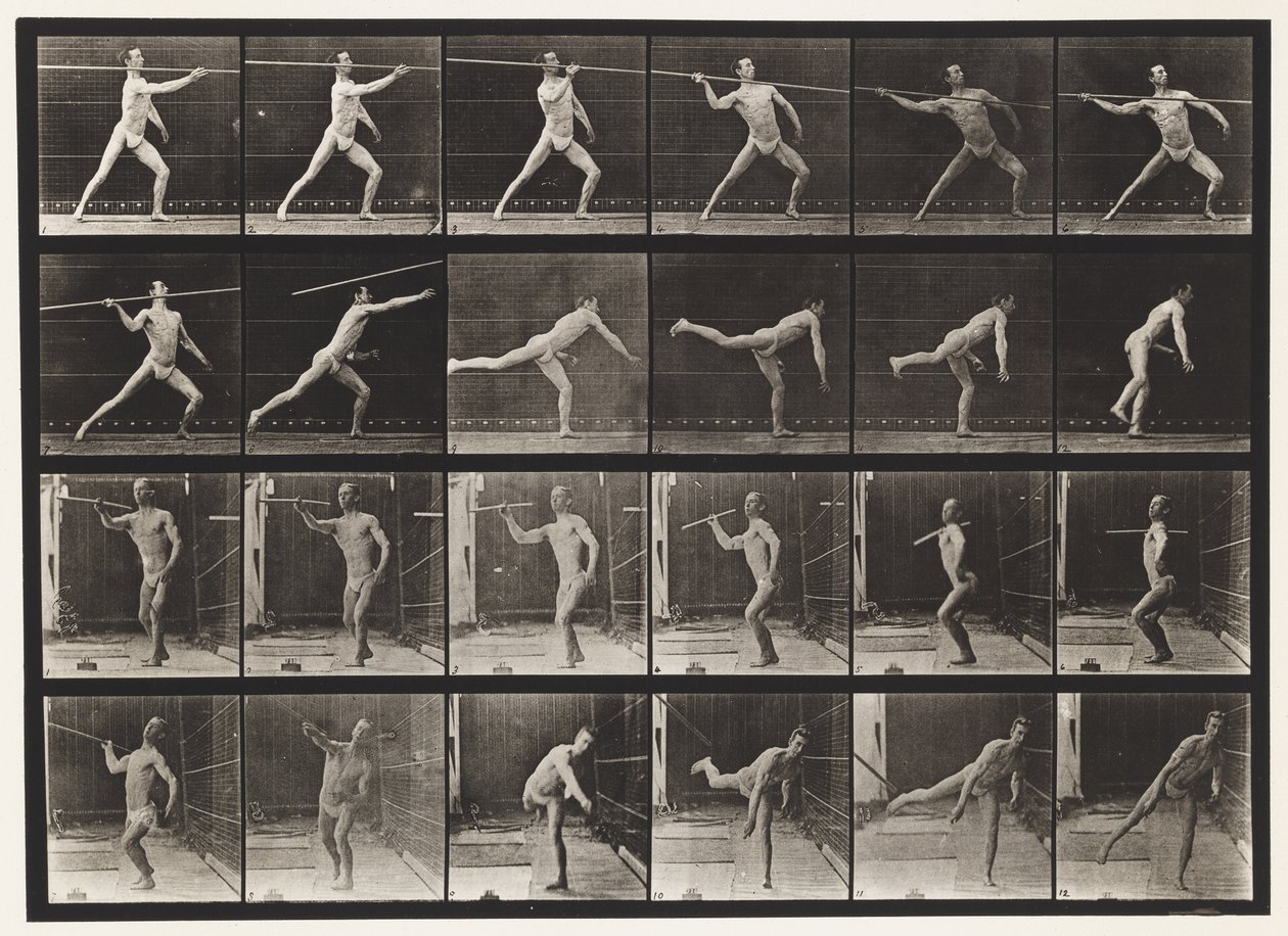 Placa 361. Arremessando uma Lança, 1872-1885 de Eadweard Muybridge