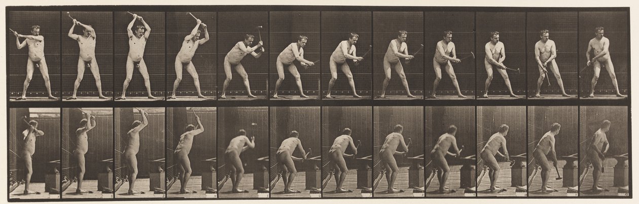 Placa 376. Ferreiro, Martelo na Bigorna, Duas Mãos, 1872-1885 de Eadweard Muybridge