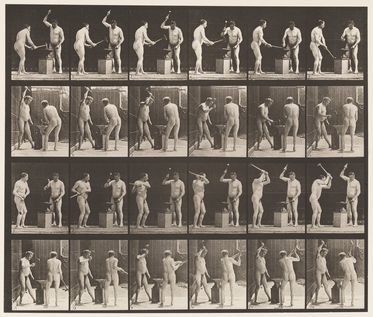 Placa 377. Ferreiro, Dois Modelos, Martelo em Advil, 1872-1885 de Eadweard Muybridge