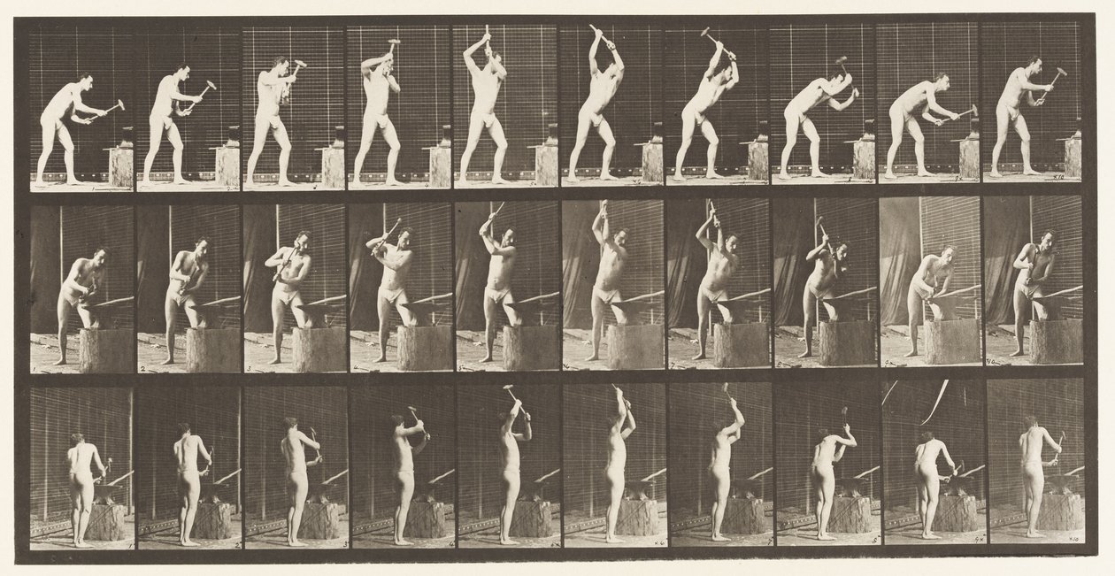 Placa 378. Ferreiro, Martelando na Bigorna, Duas Mãos de Eadweard Muybridge