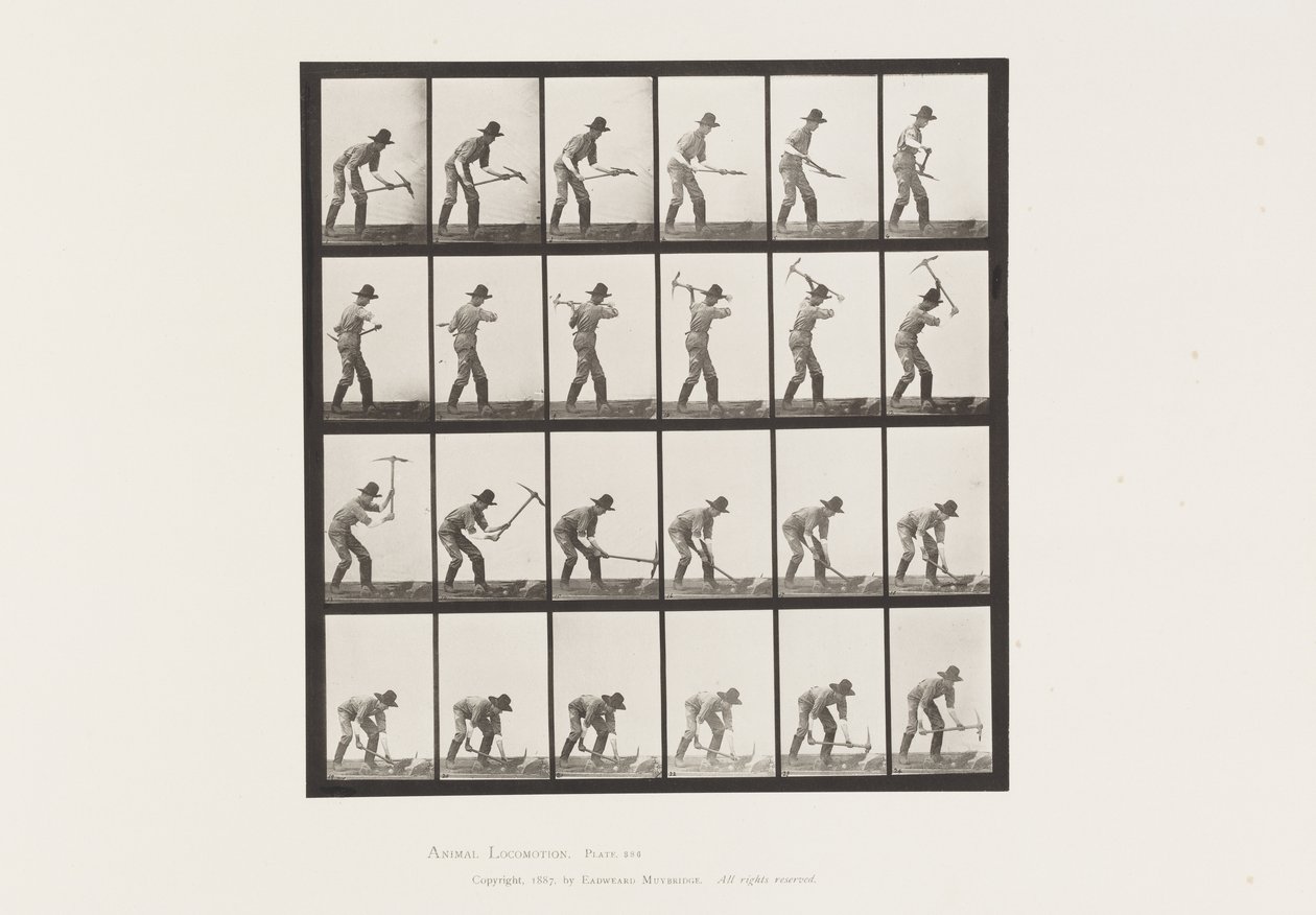 Placa 386. Mineiro usando uma picareta de Eadweard Muybridge