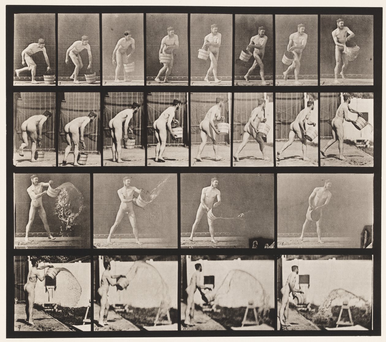 Placa 400. Esvaziando balde de água, 1872-1885 de Eadweard Muybridge