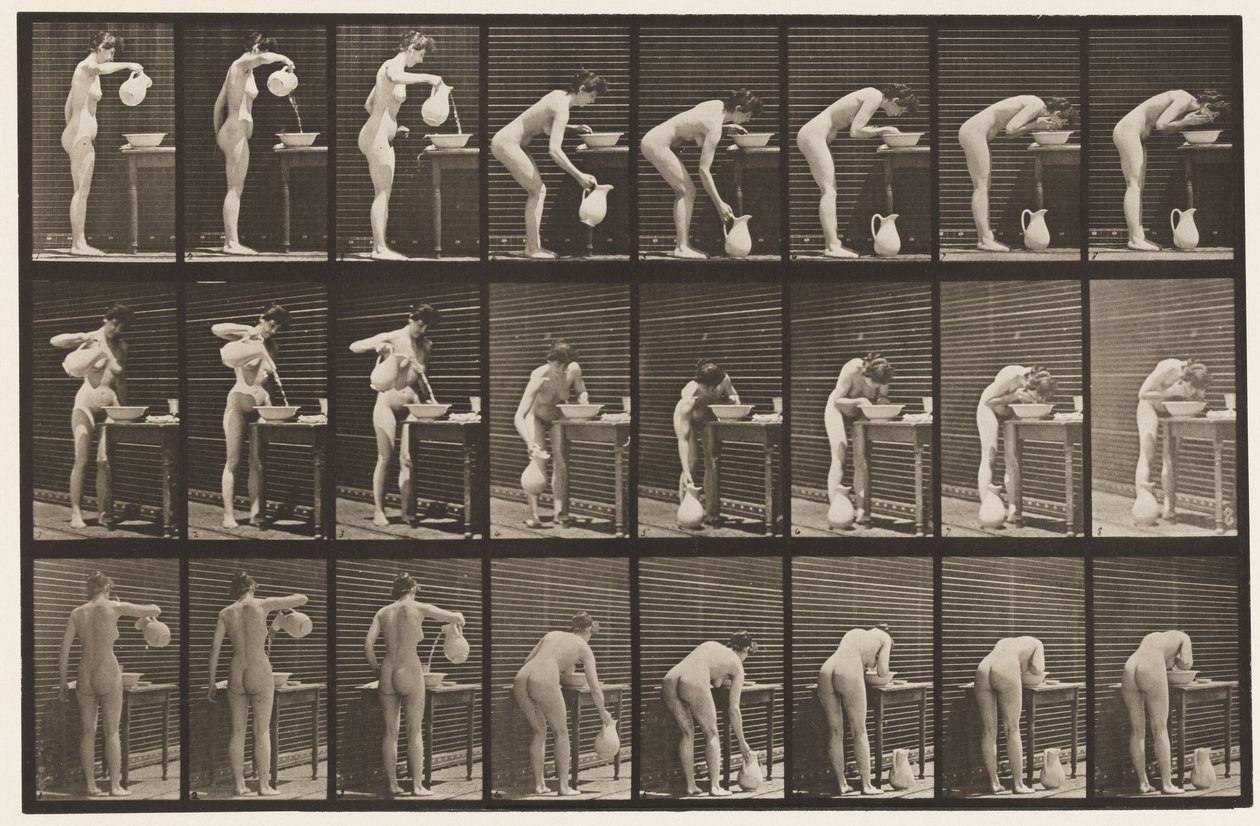 Prato 413. Verter água na bacia e lavar a cara de Eadweard Muybridge