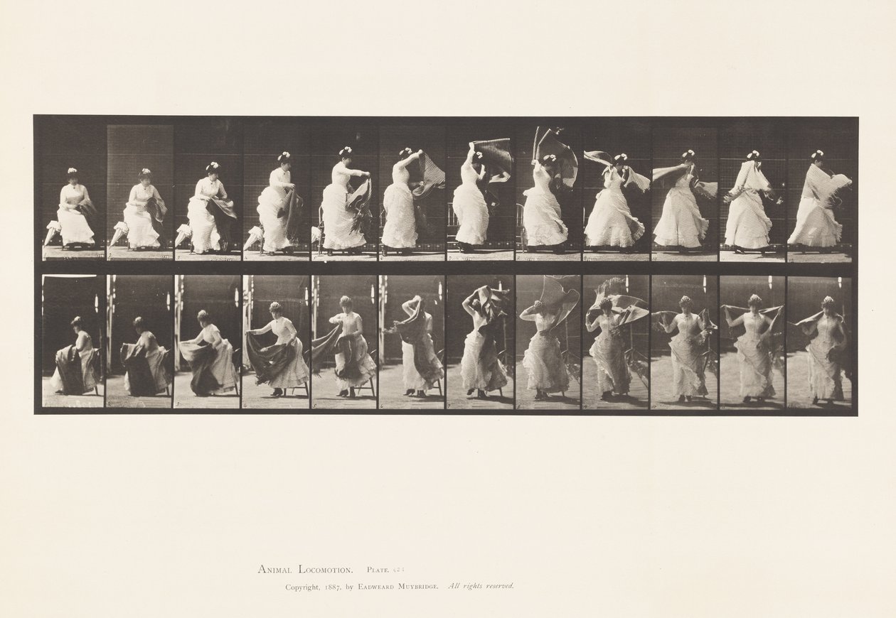 Placa 424.Toilet; Levantando-se de Chiar e Colocando o Xaile, 1885 de Eadweard Muybridge