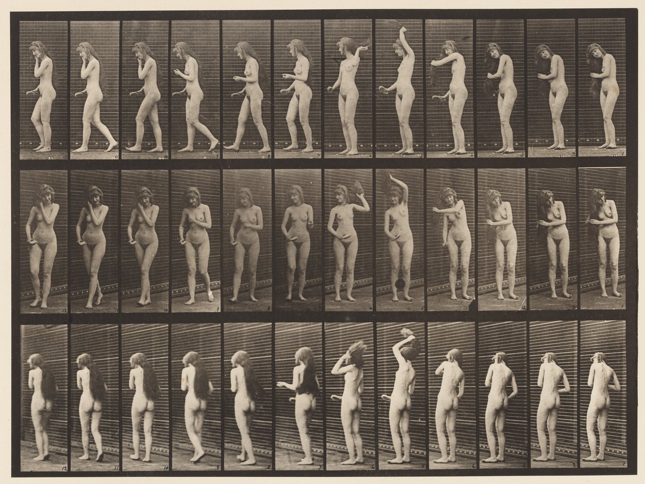 Chapa 426. Sanita; Escovar os cabelos e andar fora, 1872-1885 de Eadweard Muybridge