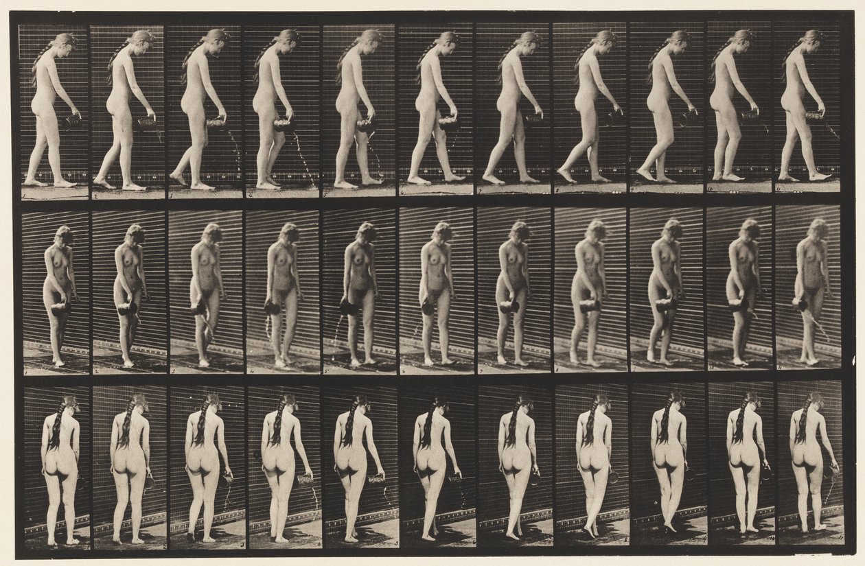 Prancha 42. Caminhando, derramando água do jarro de Eadweard Muybridge