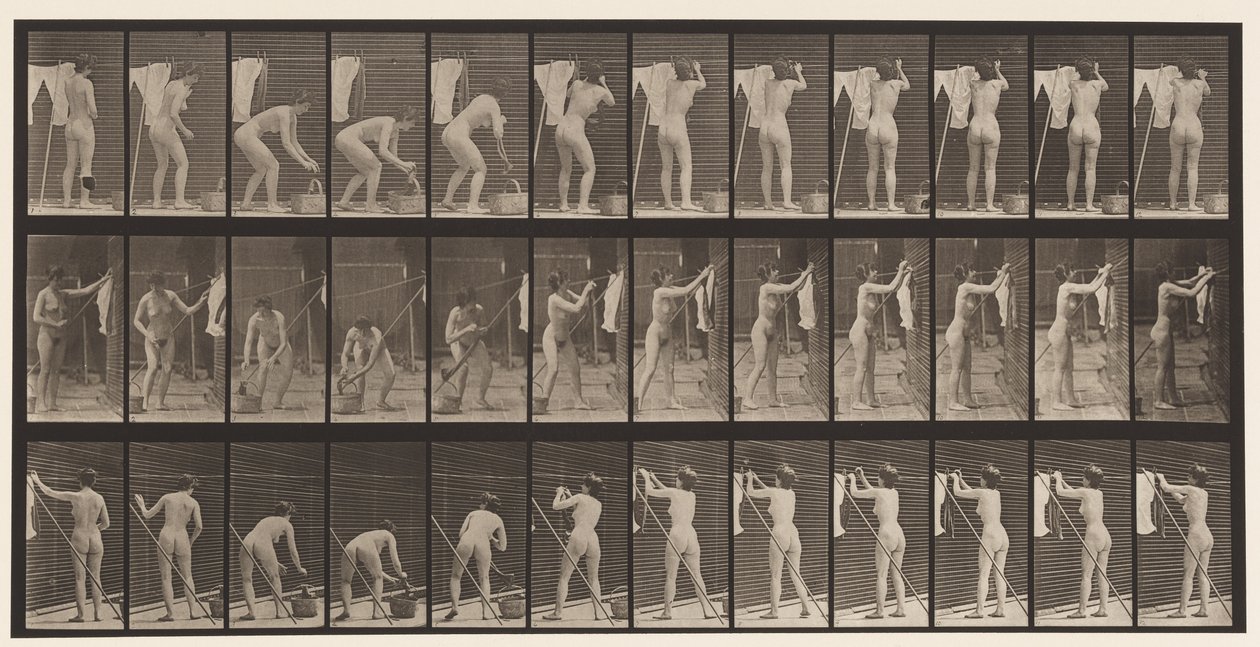 Placa 434. Pendurando Roupas na Linha, 1872-1885 de Eadweard Muybridge