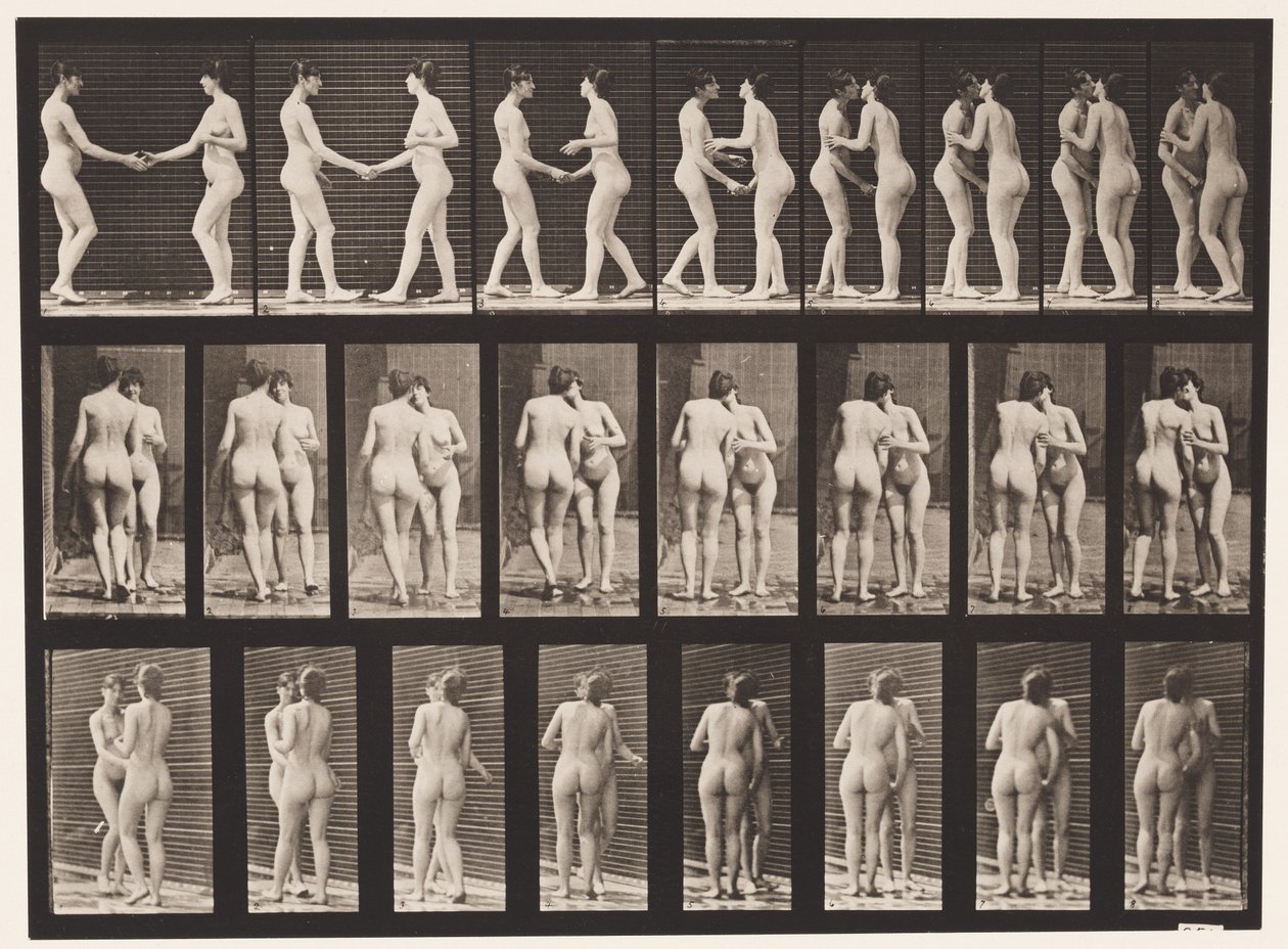 Placa 444. Dois modelos se cumprimentando e se beijando de Eadweard Muybridge