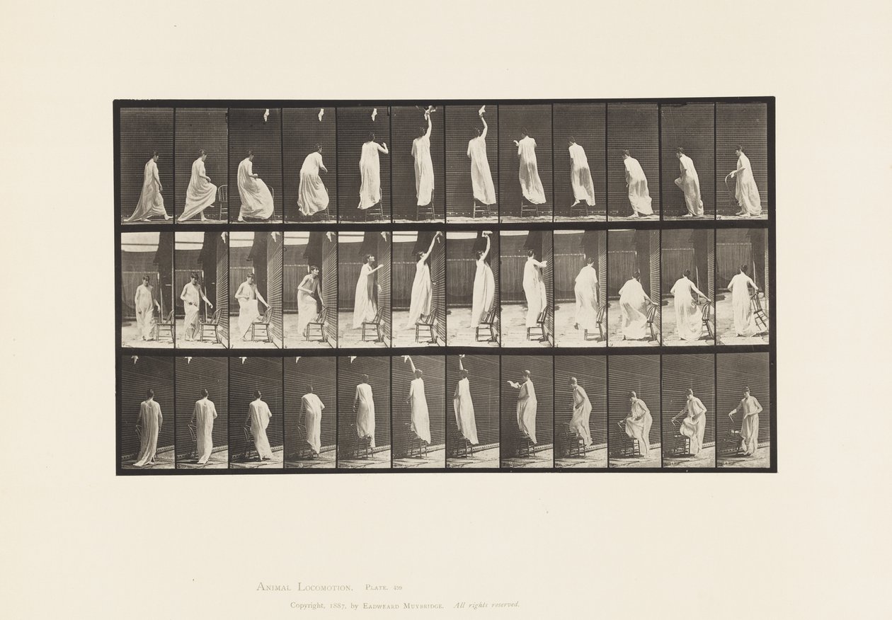 Placa 459. Passando na Cadeira, Chegando e Descendo, 1885 de Eadweard Muybridge