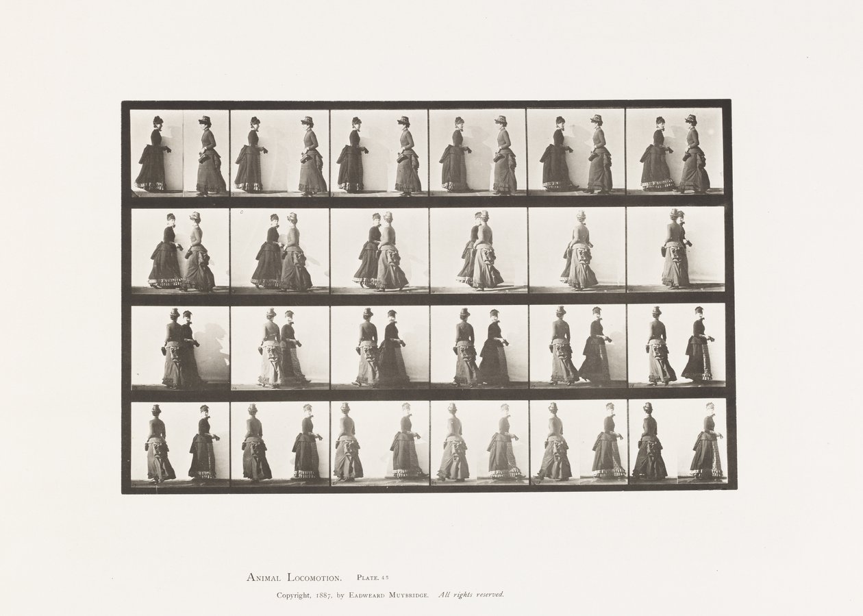 Prato 45. Reunião de Dois Modelos a Caminhar, e Viragem Parcial de Eadweard Muybridge