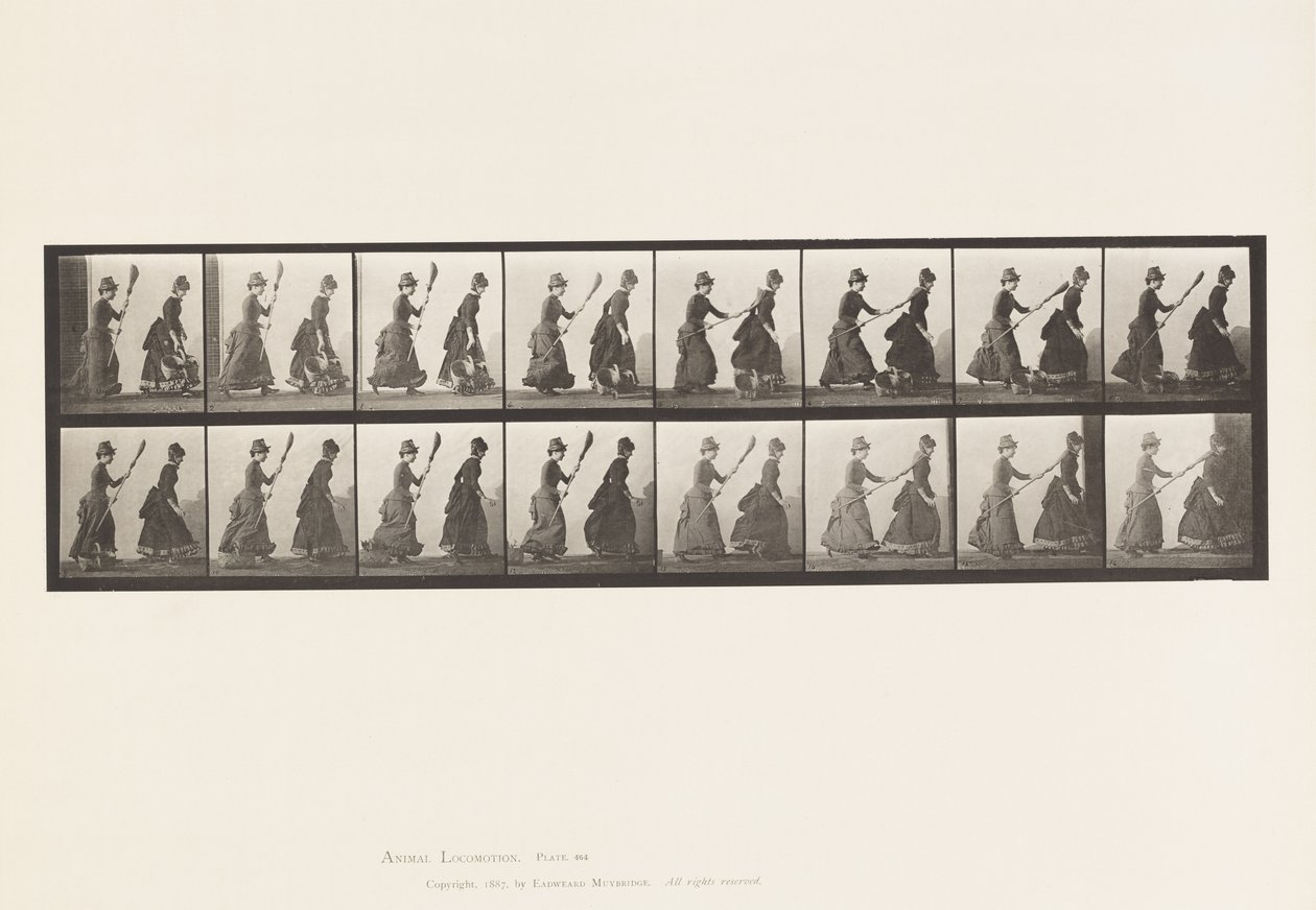 Placa 464. Dois Modelos, 16 Chasing 4 com uma Vassoura, 1885 de Eadweard Muybridge