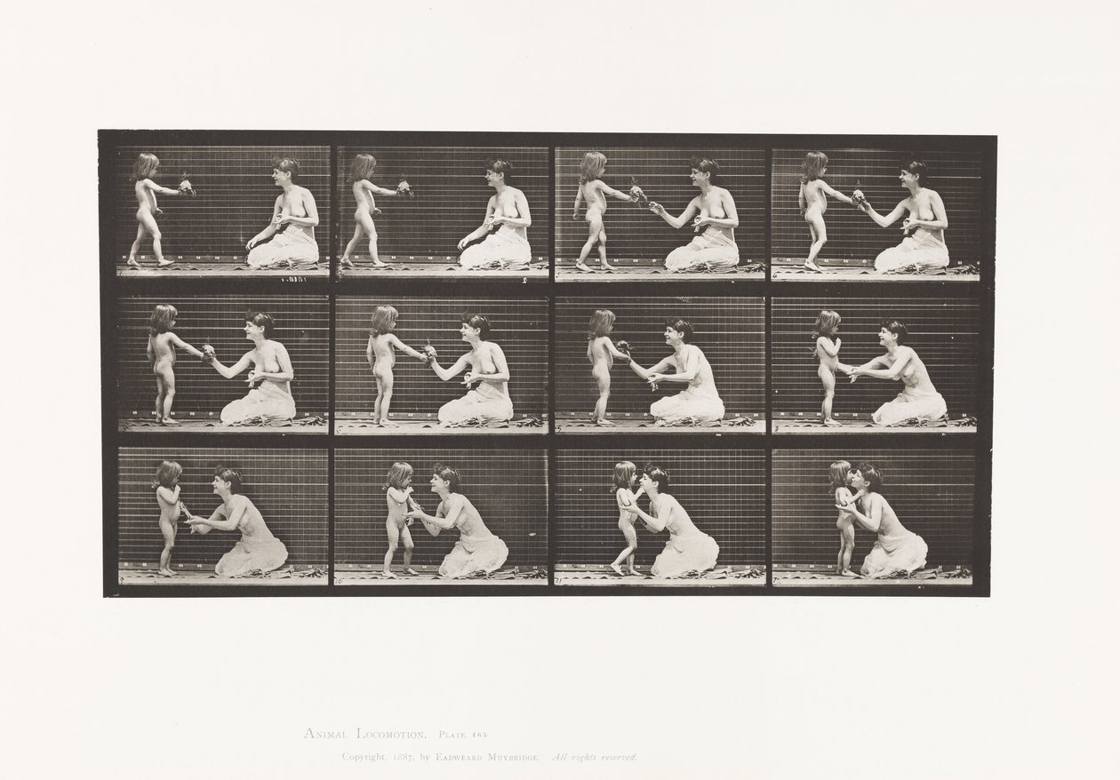 Placa 465. Dois modelos, criança 70N, trazendo buquê para 12, 1885 de Eadweard Muybridge