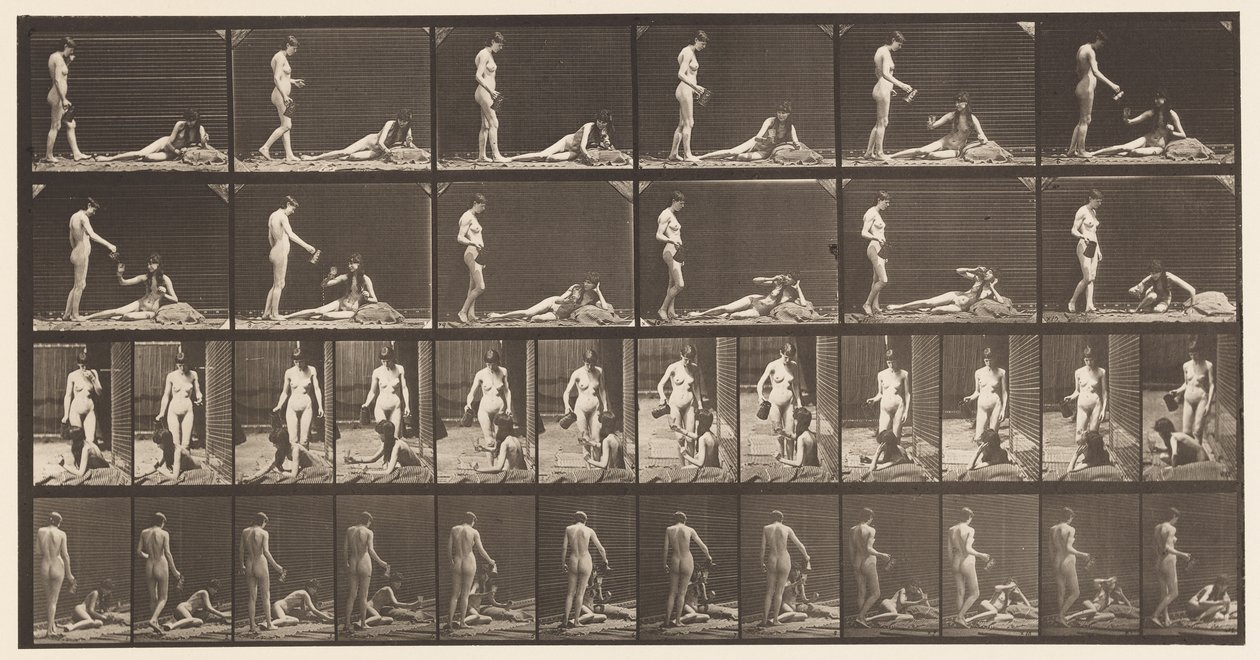 Placa 485. Dois Modelos; A, 10 em pé e encher um cálice ;, 1872-1885 de Eadweard Muybridge