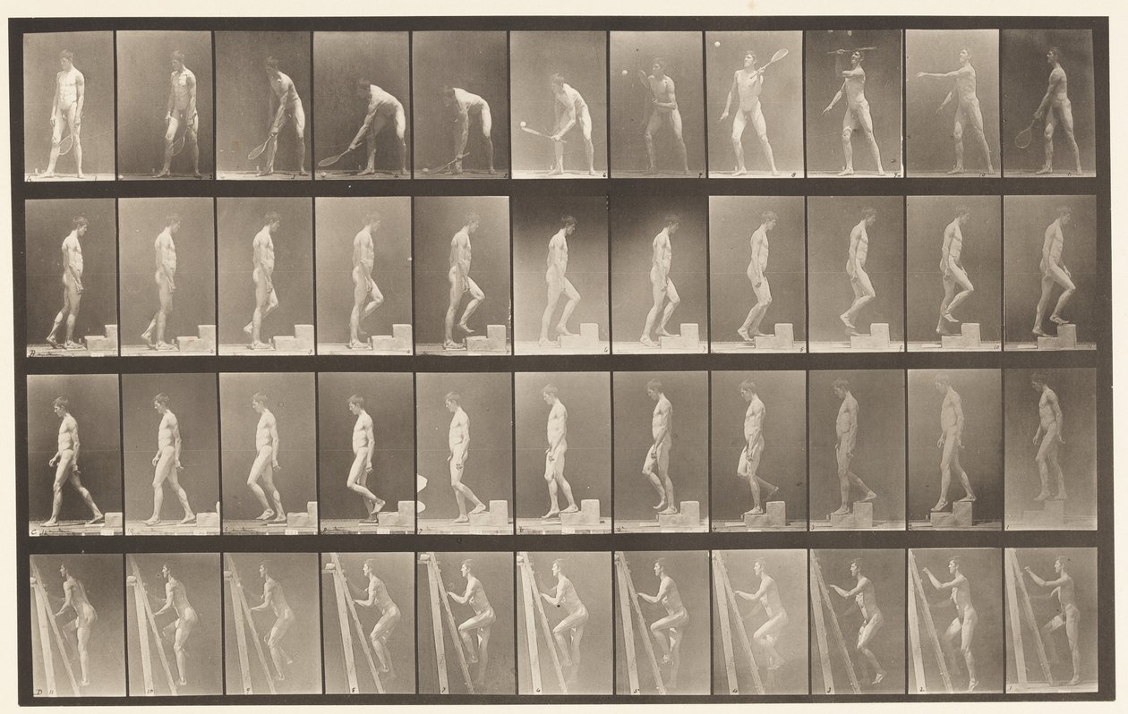 Placa 486. A, Lawn Tennis; B, Ascending a Step ;, 1872-1885 de Eadweard Muybridge
