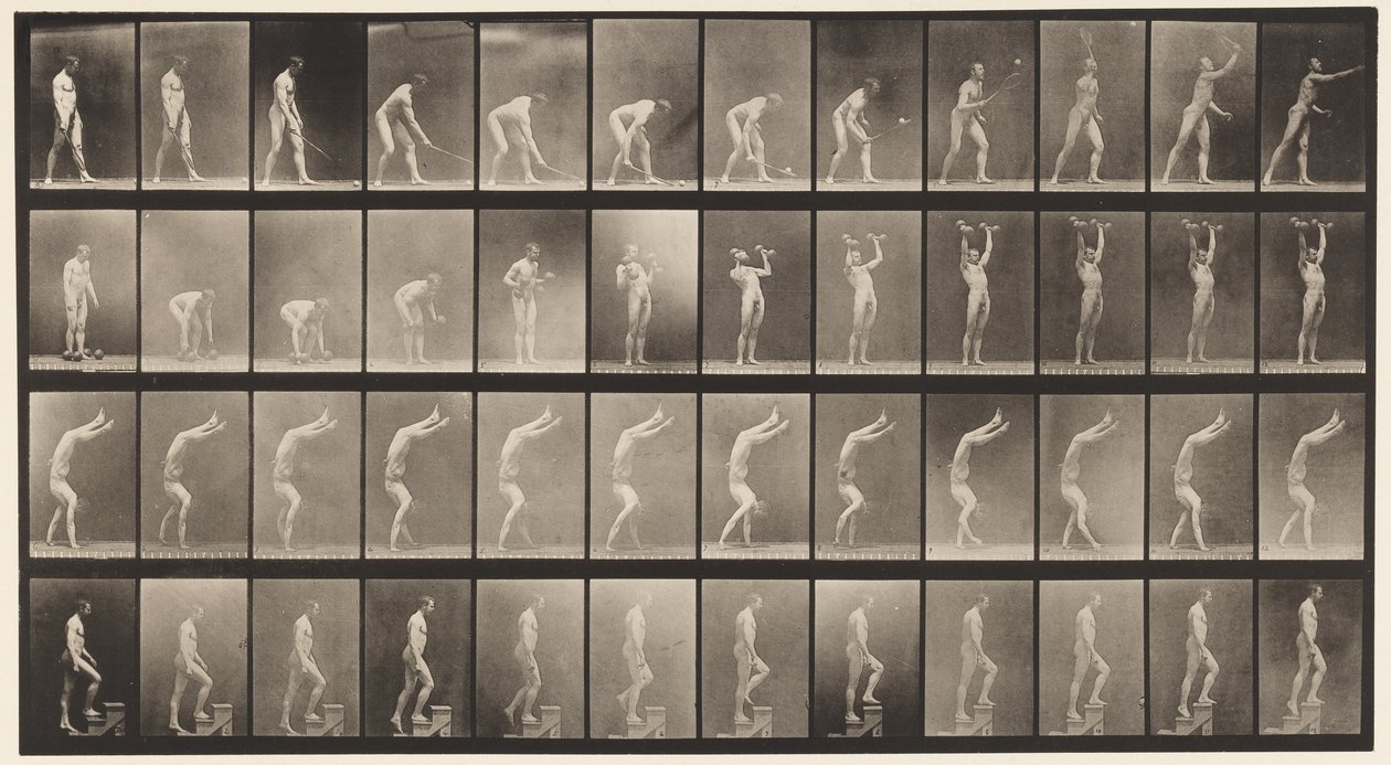 Placa 488. A, Lawn Tennis; B, sinos mudos; C, Andando em Mãos; 1872-1885 de Eadweard Muybridge