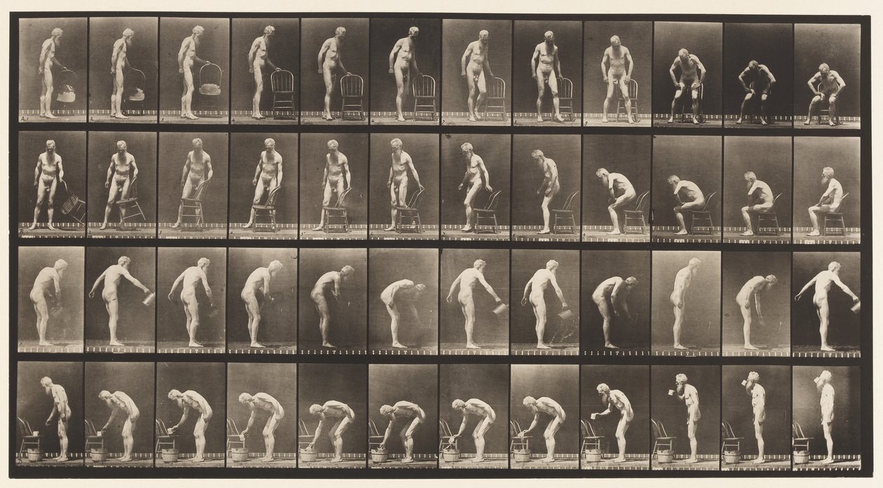 Placa 490. A, Sentado; B, sentado; C, aspersão de água de Eadweard Muybridge
